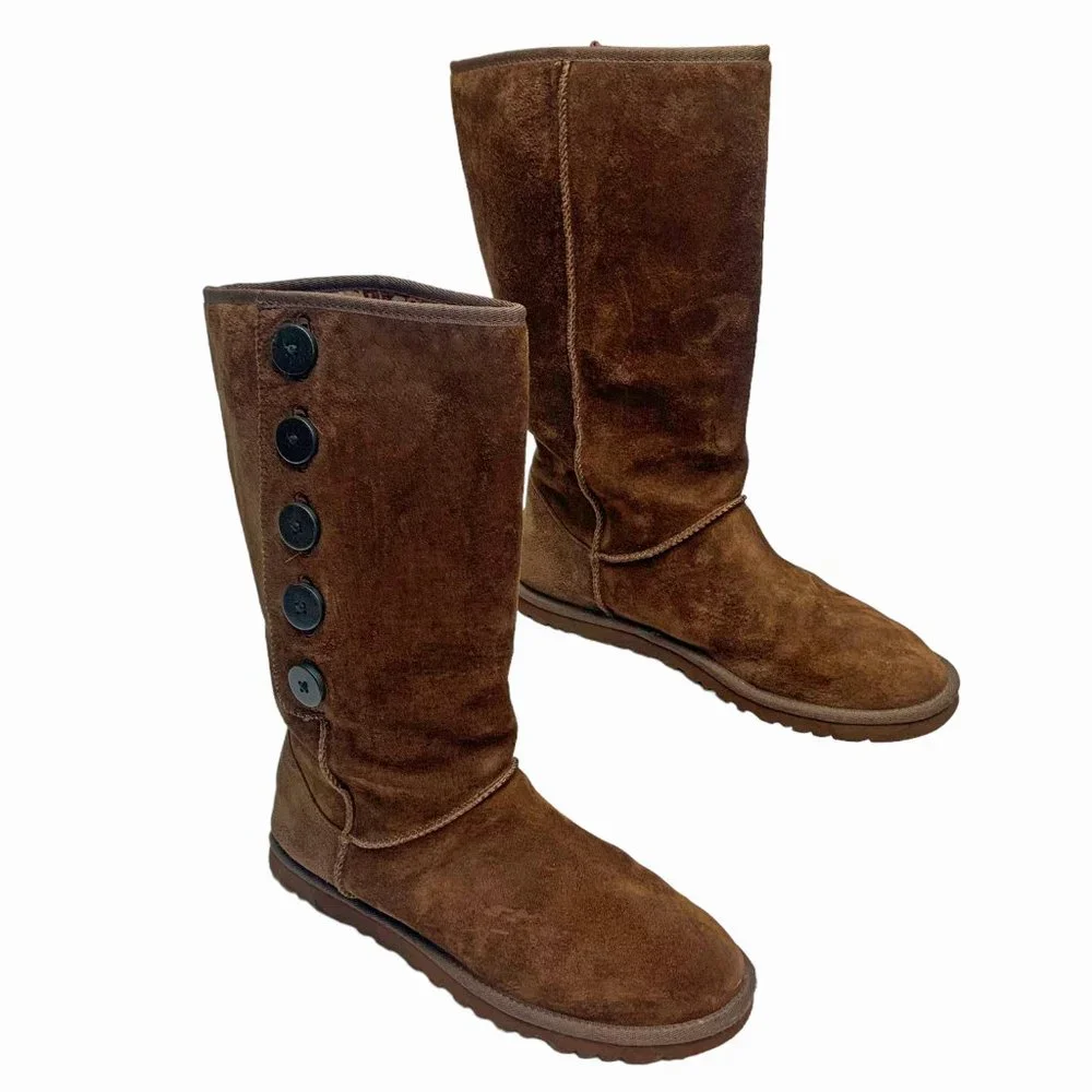 UGG Australia 3387 Lo Pro Fold‎ Over Brown Suede Mid Calf Boots